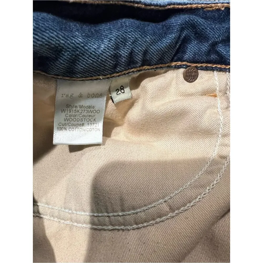 rag & bone Woodstock Distressed Rolled Hem Denim Shorts Made in USA Size 28